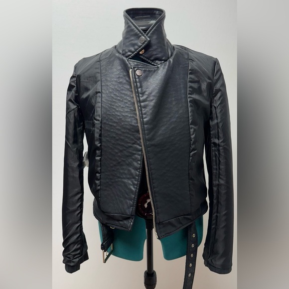 French Connection Vegan Leather Moto Jacket Black/Gold Size 2 - Picture 13 of 16